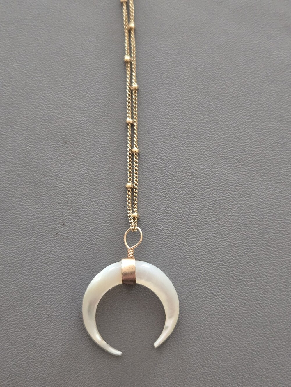 Gold Chain Necklace with Crescent Mother-of-Pearl Pendant - Picture 1 of 3